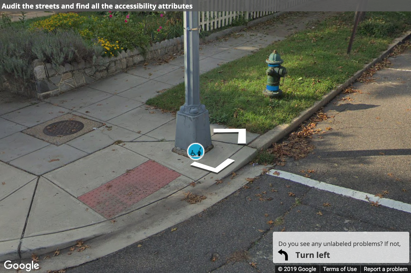 A Street View image of an obstacle with a label at its base